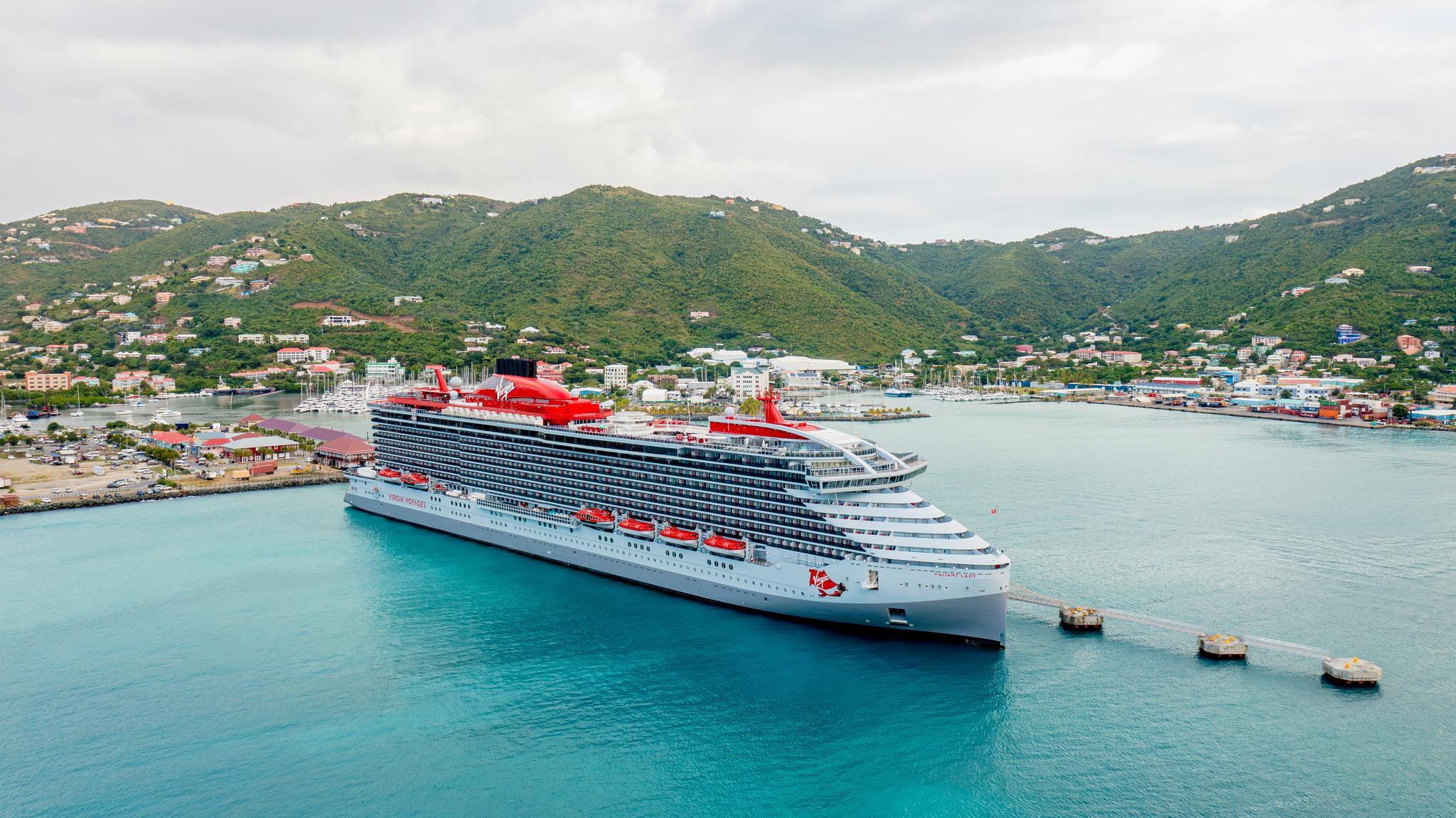 Virgin Voyages Cruise Ship Docked In the Caribbean