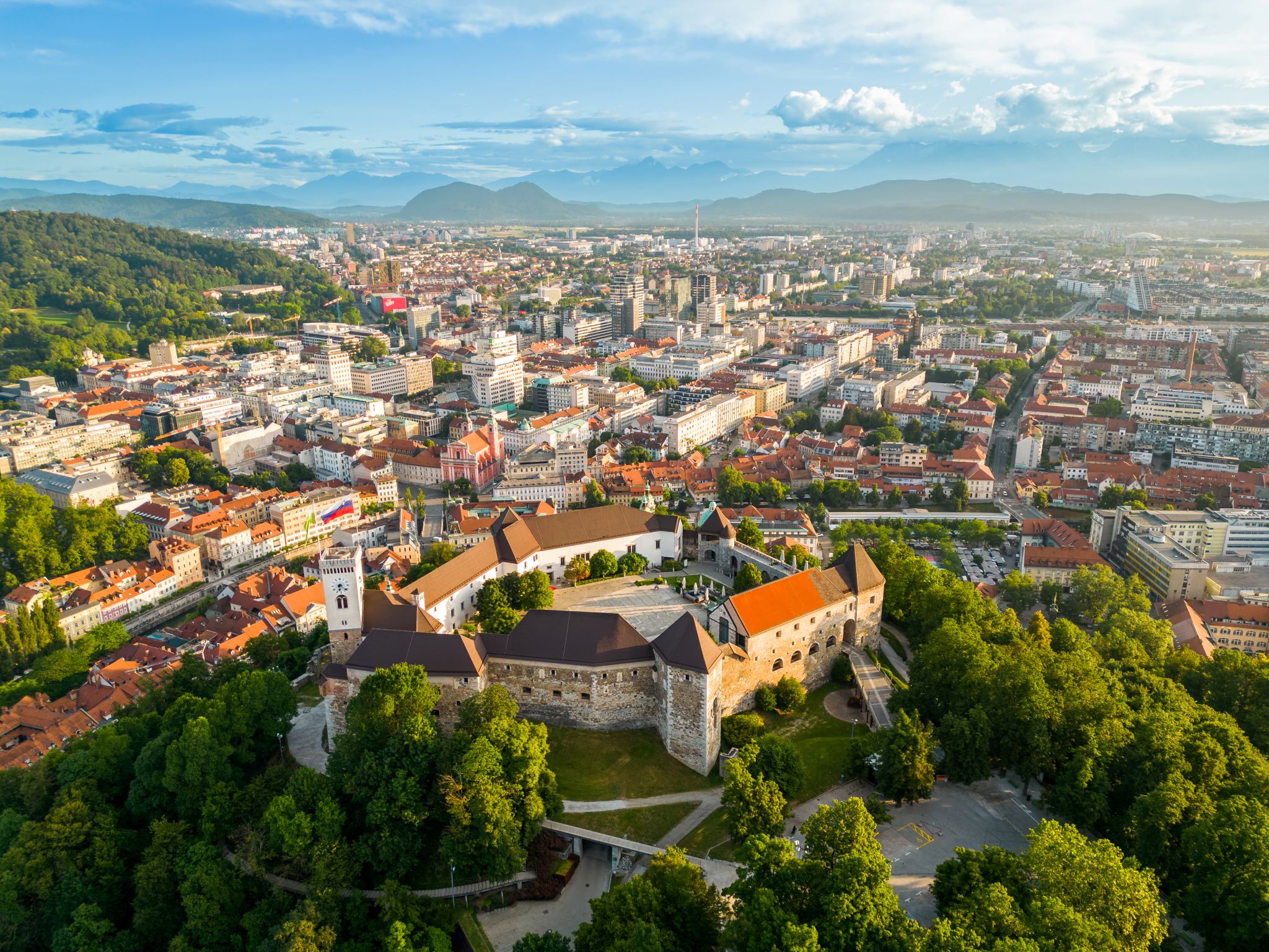 aerial drone view of ljubljana slovenia