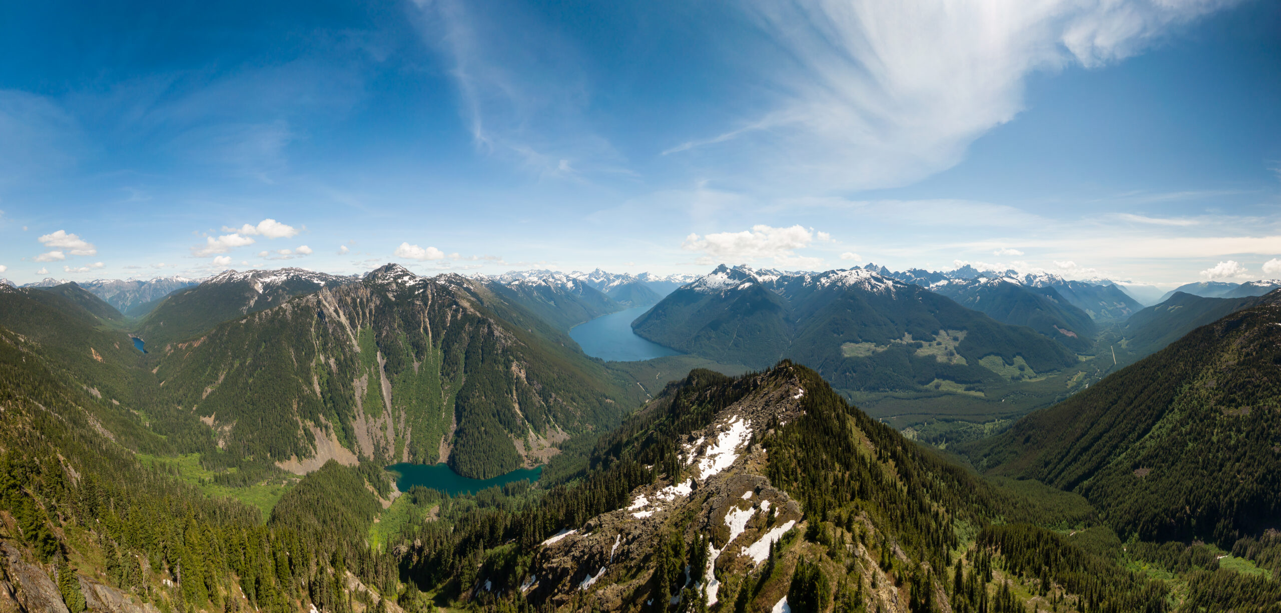 Aerial Panoramic View of Canadian Mountain Landscape during a vibrant sunny day. Taken near Chilliwack, East of Vancouver, British Columbia, Canada. Nature Background Panorama