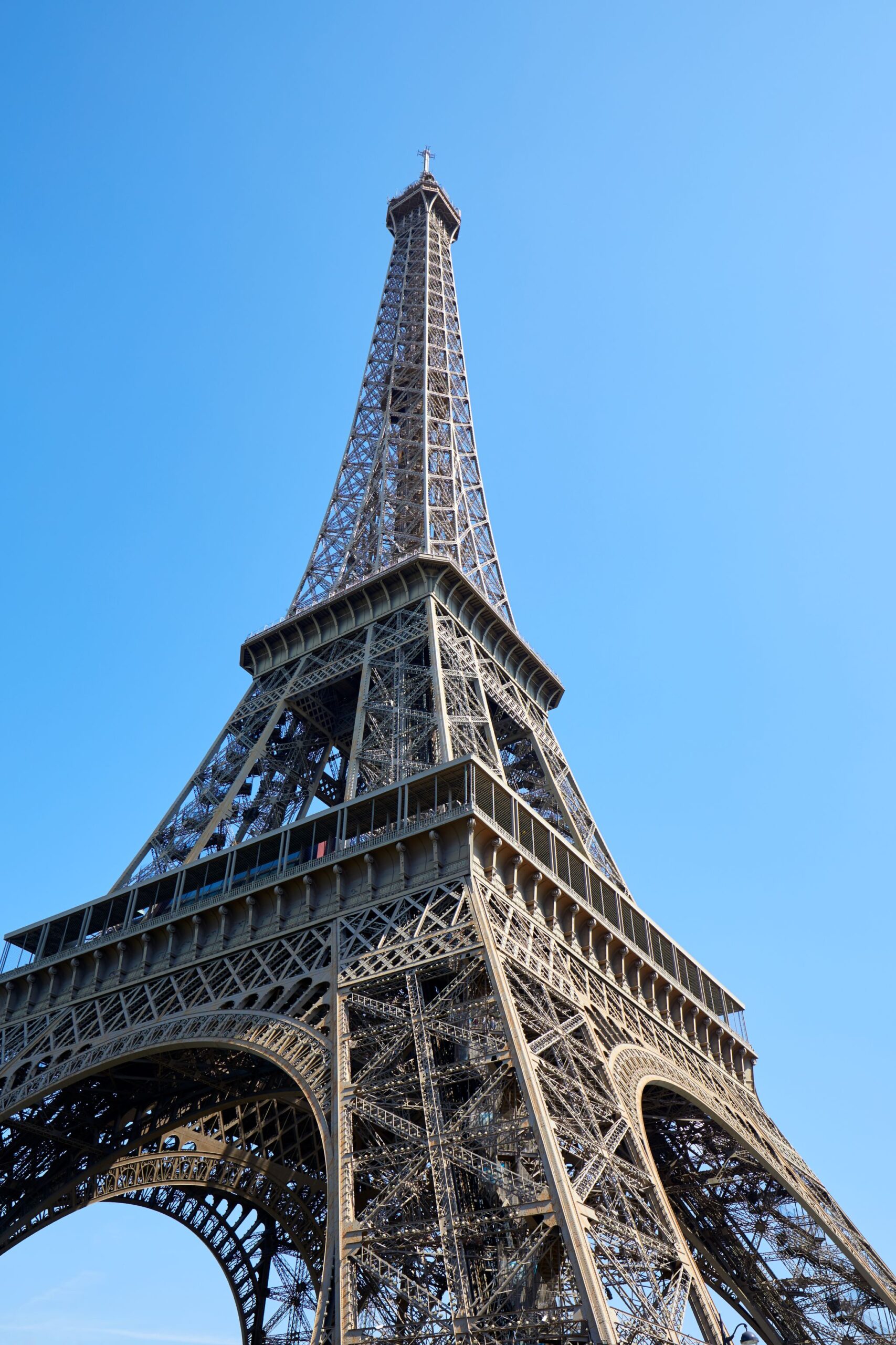 Eiffel tower in paris on a sunny day low angle