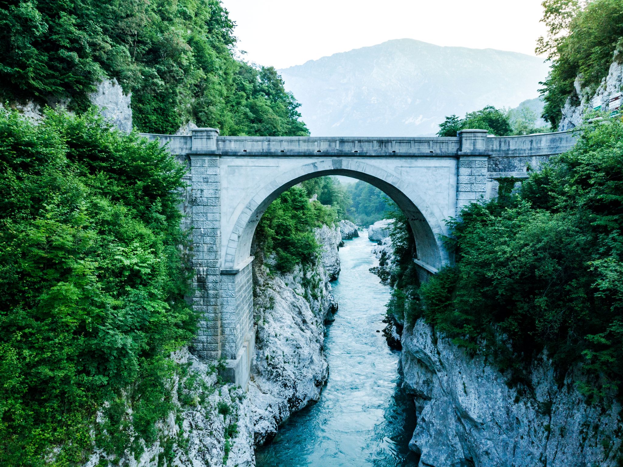 napoleon's bridge over river in soca valley slovenia