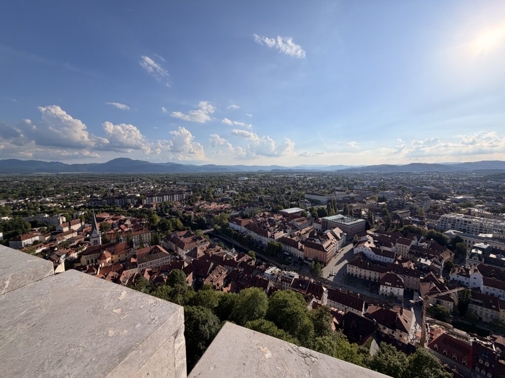 aerial view of Ljubljana capital from the castle tower